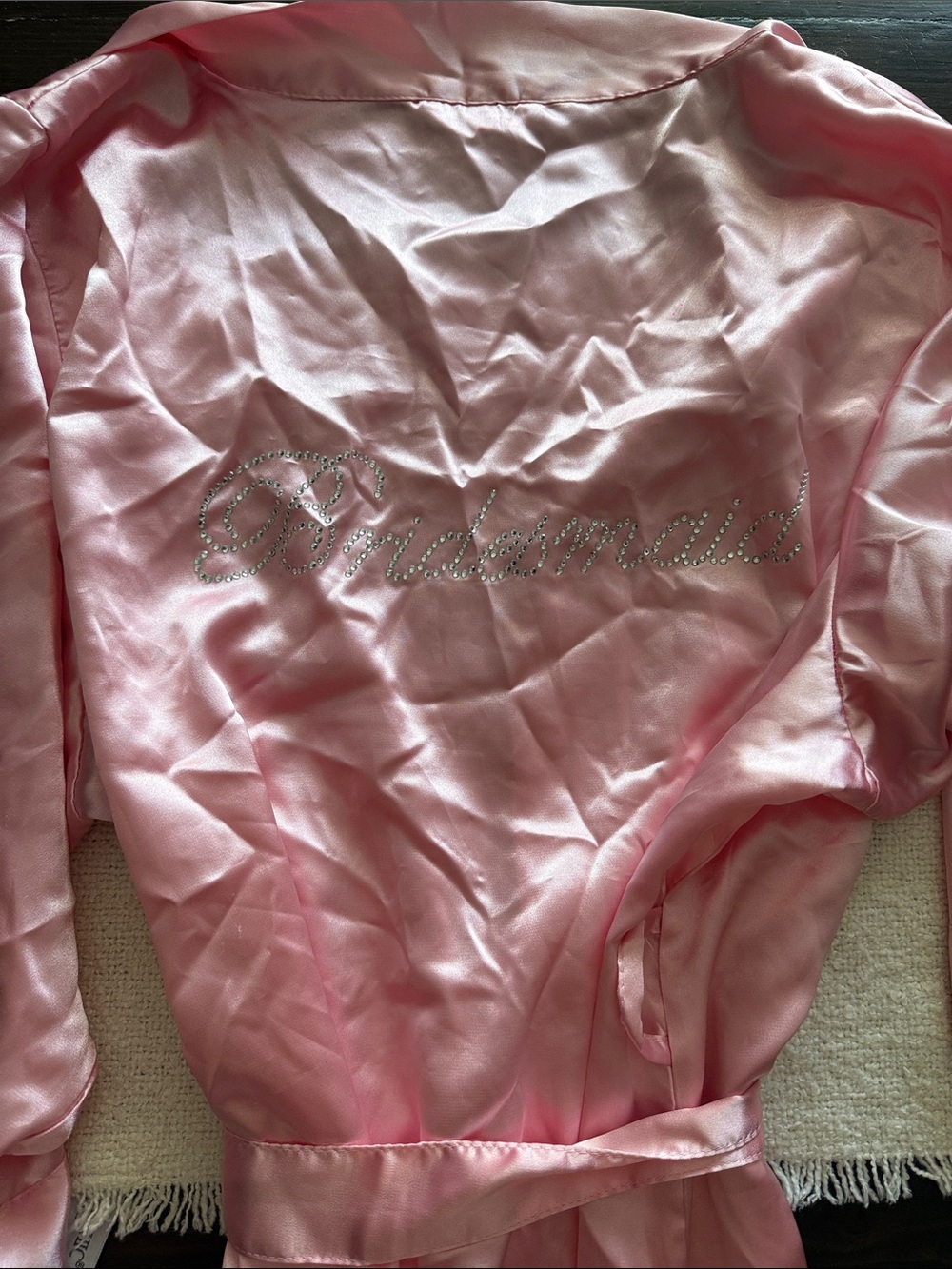 Pink Satin 'Bridesmaid' Rhinestone Script Robe L/XL